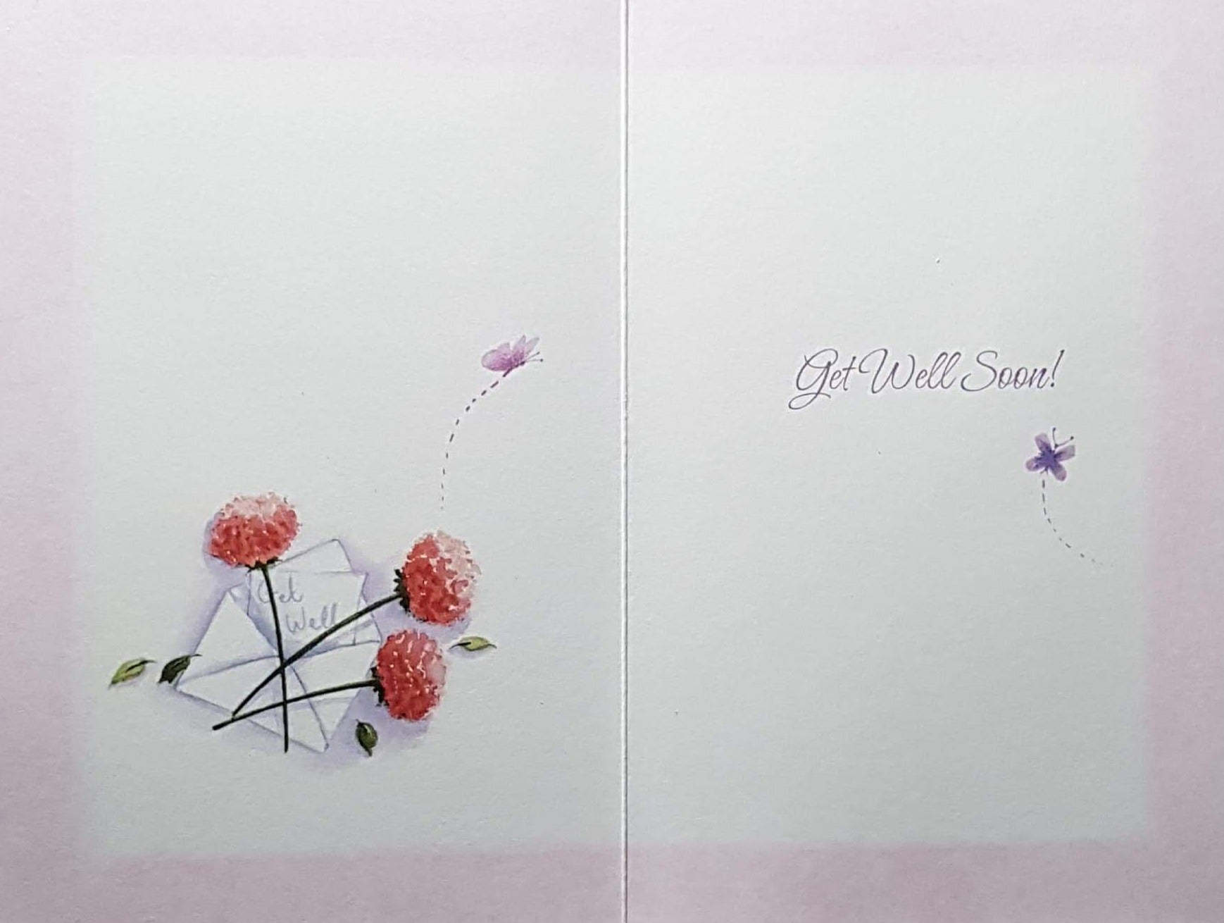 Get Well Card - Pink Flowers In A Pot & White Envelopes