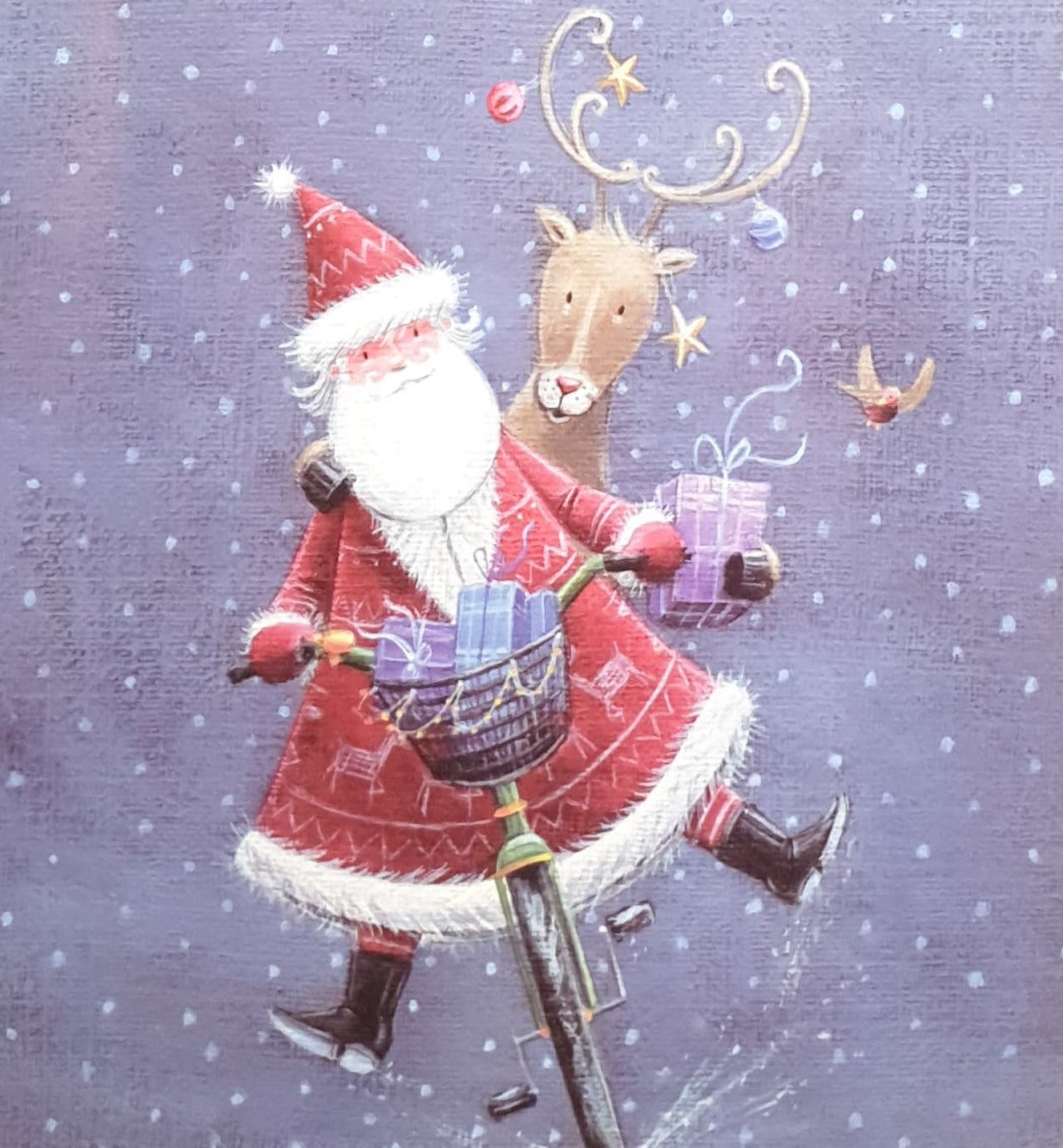 Charity Christmas Cards - Pack of 8 / Down Syndrome Ireland - Santa & Rudolph on Bike