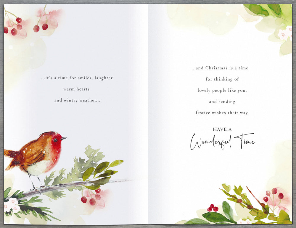General Christmas Card - Robin And Cherry & Thinking Of Lovely People