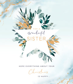 Sister Christmas Card - Star Leaves & Hope Everything Is Happy