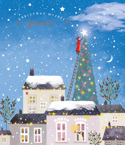 Mum Christmas Card - A Woman Decorating  & You Are The Brightest Star