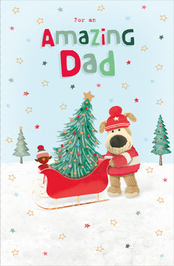 Amazing Dad Christmas Card - Stuffed Dog Pine Tree In Sleigh