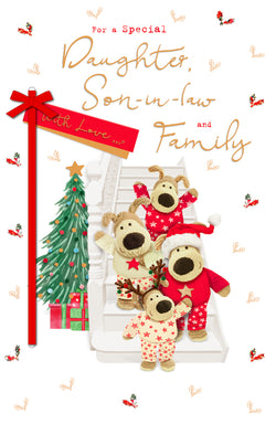 Daughter And Son In Law And Family Christmas Card - Stuffed Dogs In Stairs & Special