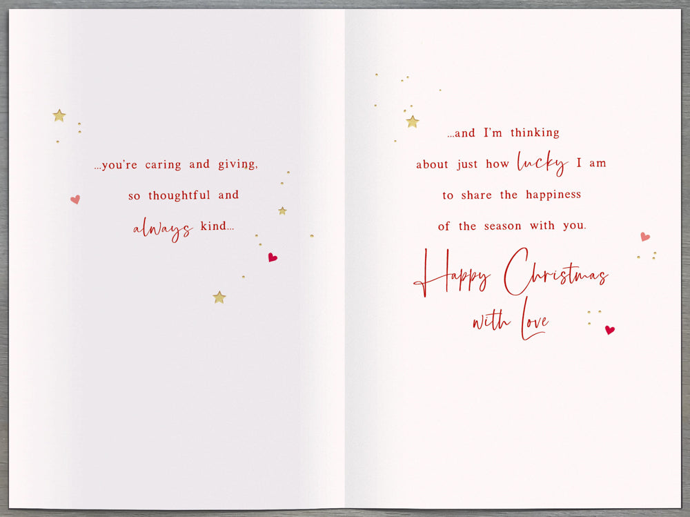 Wife Christmas Card - Three Baubles Hanging On Tree