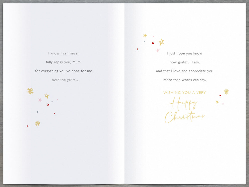 Mum Christmas Card - Red Heart With Sparkles & Kind Caring And Loving