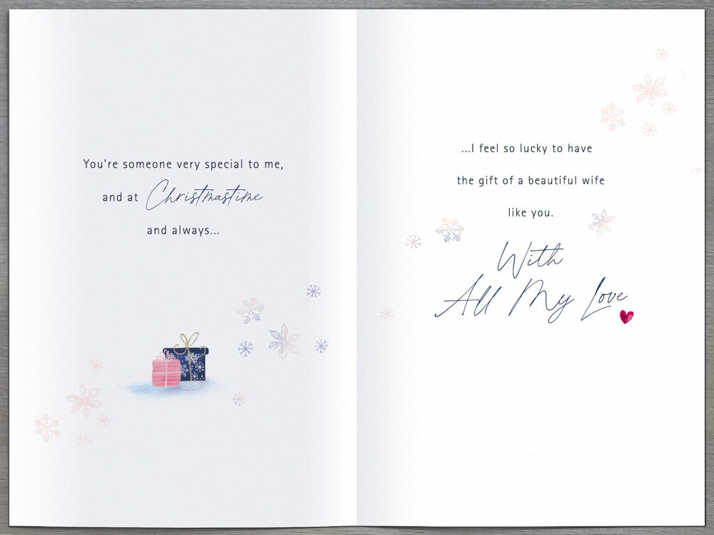 Wife Christmas Card - Penguins Hugging In A Heart Shaped Globe & All Year Through