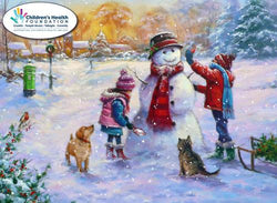 Charity Christmas Card (In Irish & English) - Box / Children's Health Foundation & Snowman, Children And Pets