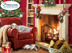 Charity Christmas Card (In Irish & English) - Box / Children's Health Foundation & Pets On Couch