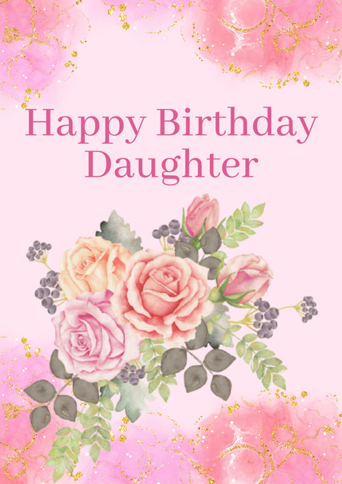 Daughter Birthday Card Personalisation Floral & Pink Roses