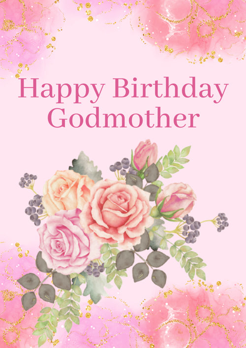 Godmother Birthday Card Personalisation - Floral & Pink Roses