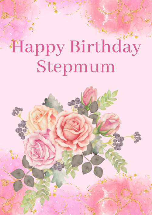 Step Mum Birthday Card Personalisation - Floral & Pink Roses