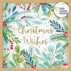 Charity Christmas Card (In Irish & English) - Box of 12 / Irish Cancer Society ICS - Wreath Wishes
