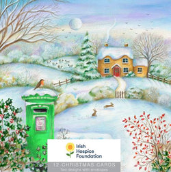 Charity Christmas Card (In Irish & English) - Box / Irish Hospice Society IHS & Snowy Farm House