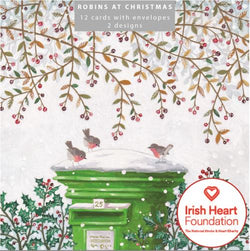 Charity Christmas Card - Box of 12 / Irish Heart Foundation IHT - Robin Sitting On Branch