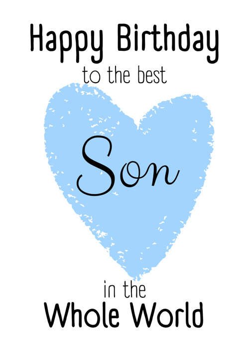 Son Birthday Card Personalisation - Blue Heart & Whole World