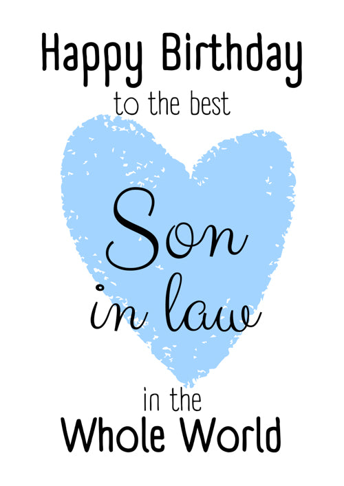 Son In Law Birthday Card Personalisation - Blue Heart & Whole World