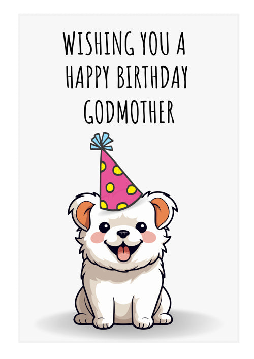Godmother Birthday Card Personalisation White Cute Puppy & Smile