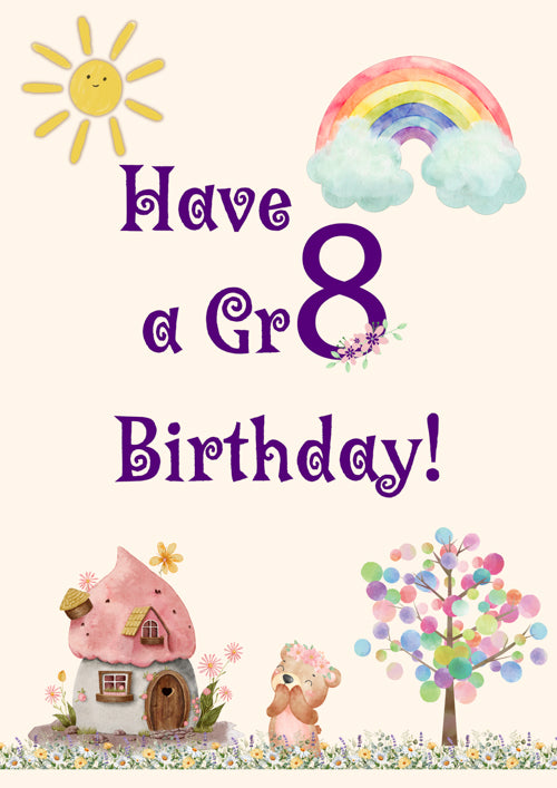 8th Birthday Card Personalisation - Doll House & Candy Tree