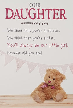 Birthday Card - Daughter / A Fluffy Teddy With A Red Bowtie