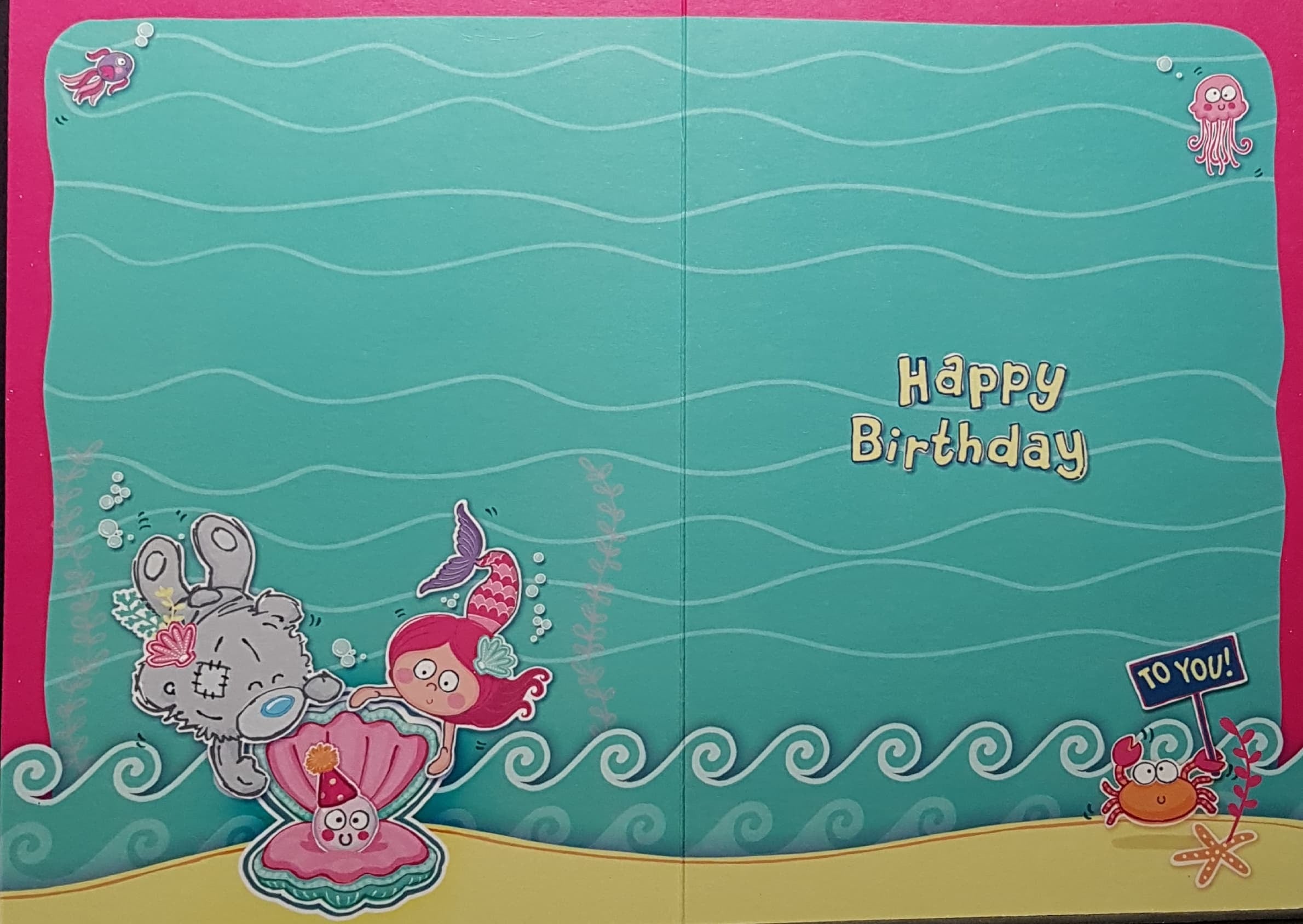 Age 8 Birthday Card - Happy Teddy & A Mermaid Opening A Clam Under Water
