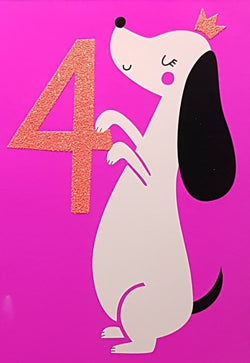 Age 4 Birthday Card - A Cute Puppy With A Crown