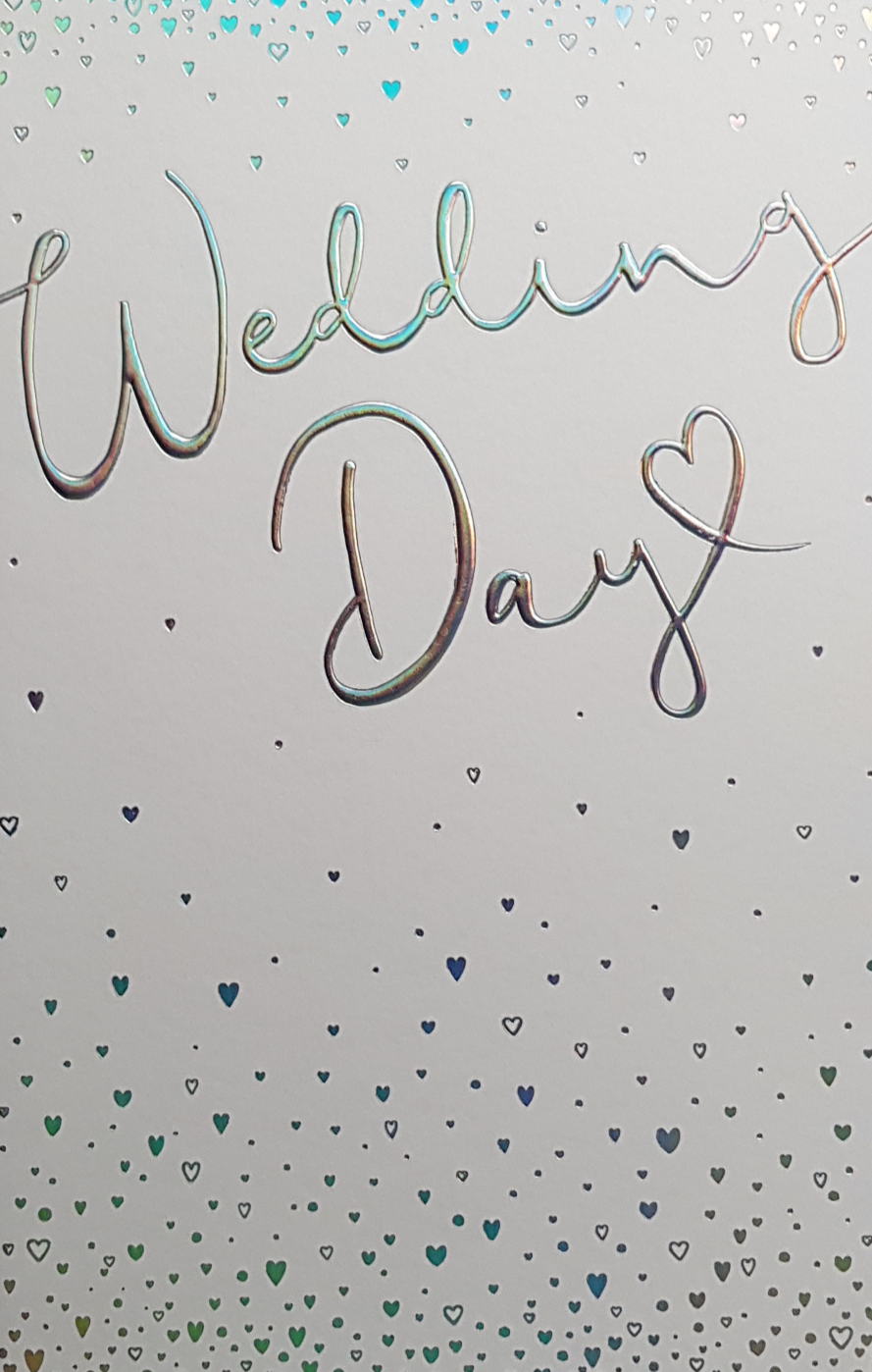 Wedding Card - Shiny Silver Font & Hearts