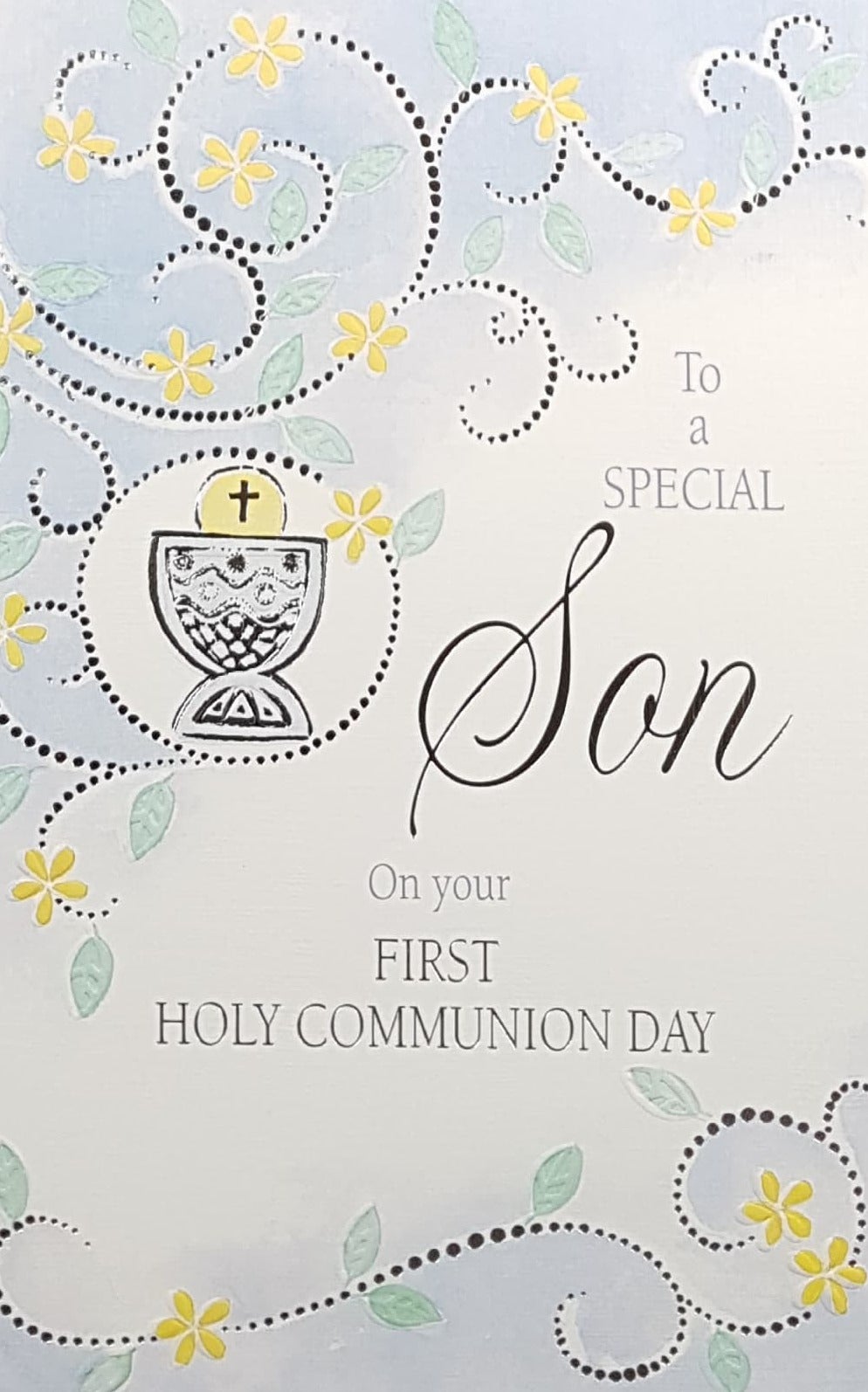 Communion Card - Son / A Blue Design With Yellow Flowers