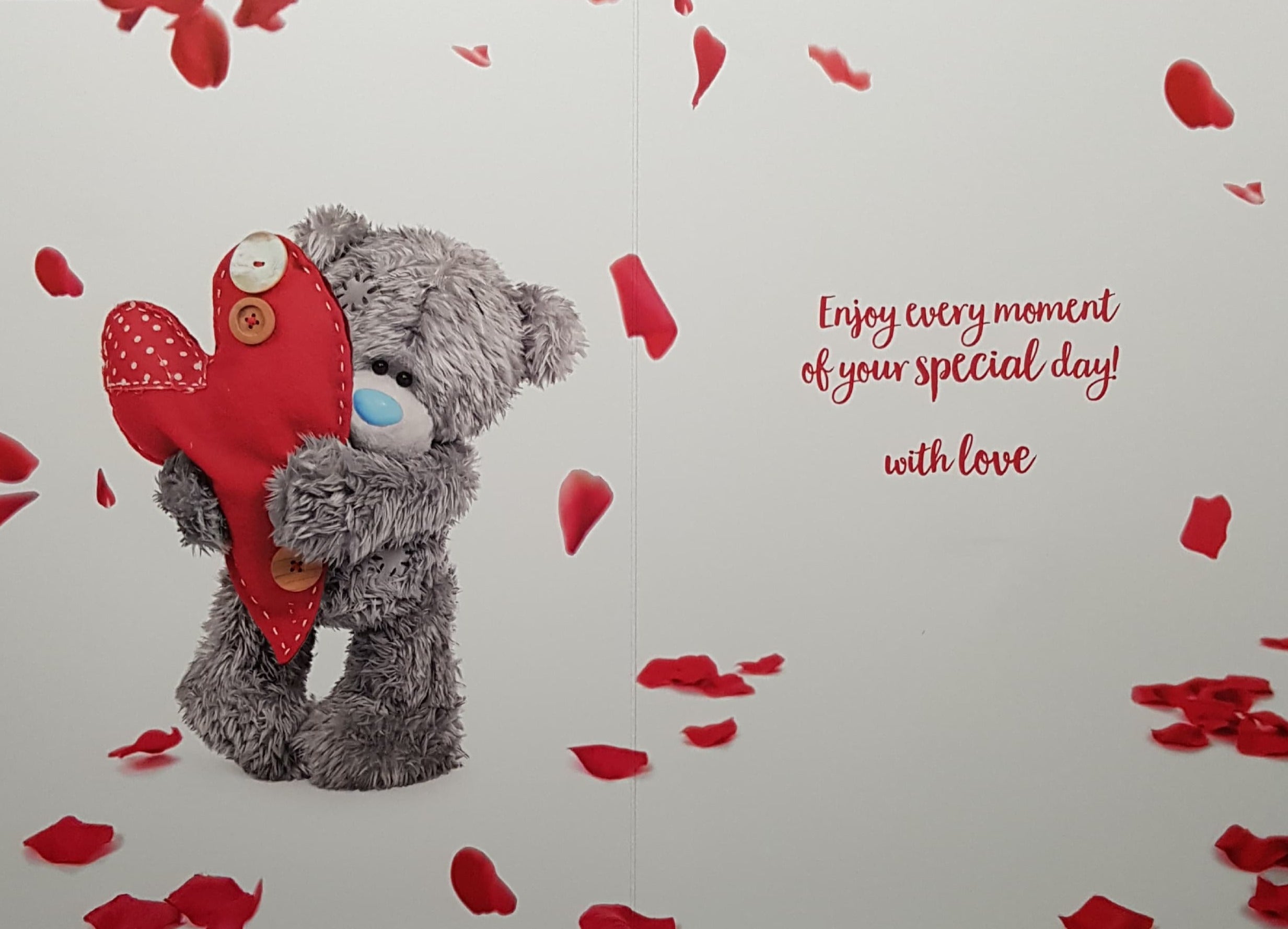 Birthday Card - Boyfriend / Fluffy Teddy Holding Red Patched Heart (3D Card)