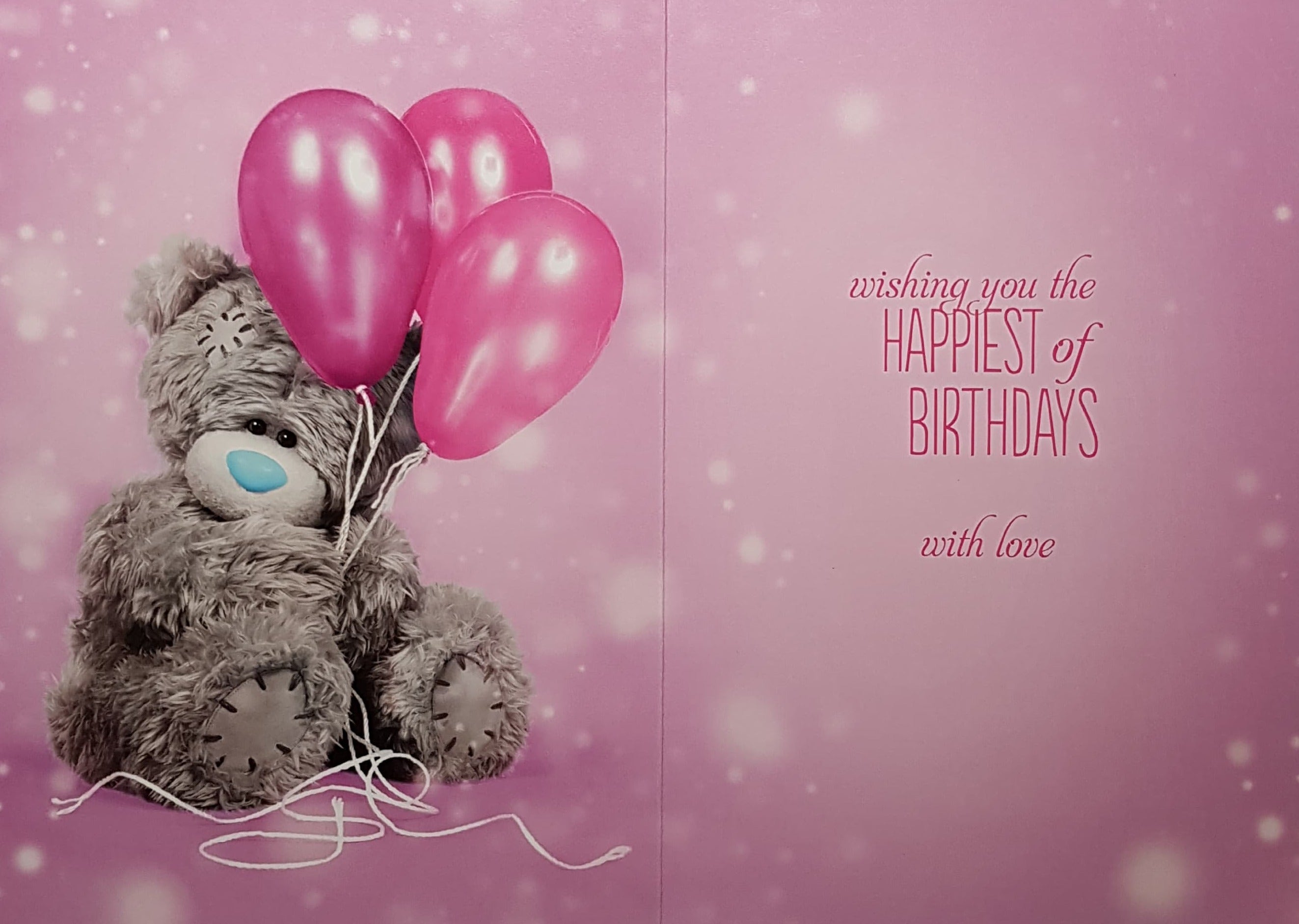Birthday Card - Daughter / Fluffy Teddy Holding Pink Balloons (3D Card)