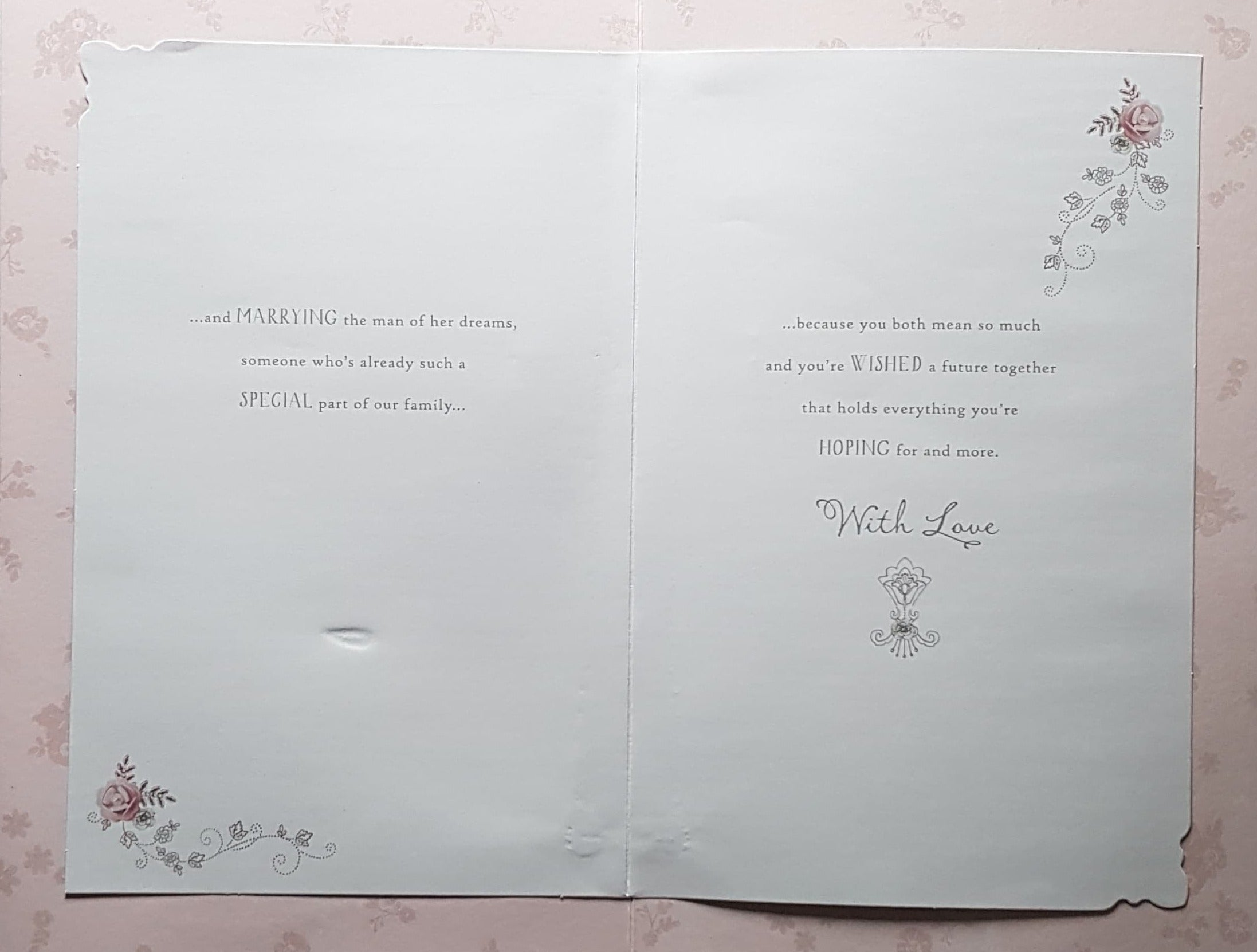 Wedding Card - Daughter & Son In Law / A Pretty White Dress With A Pink Rose