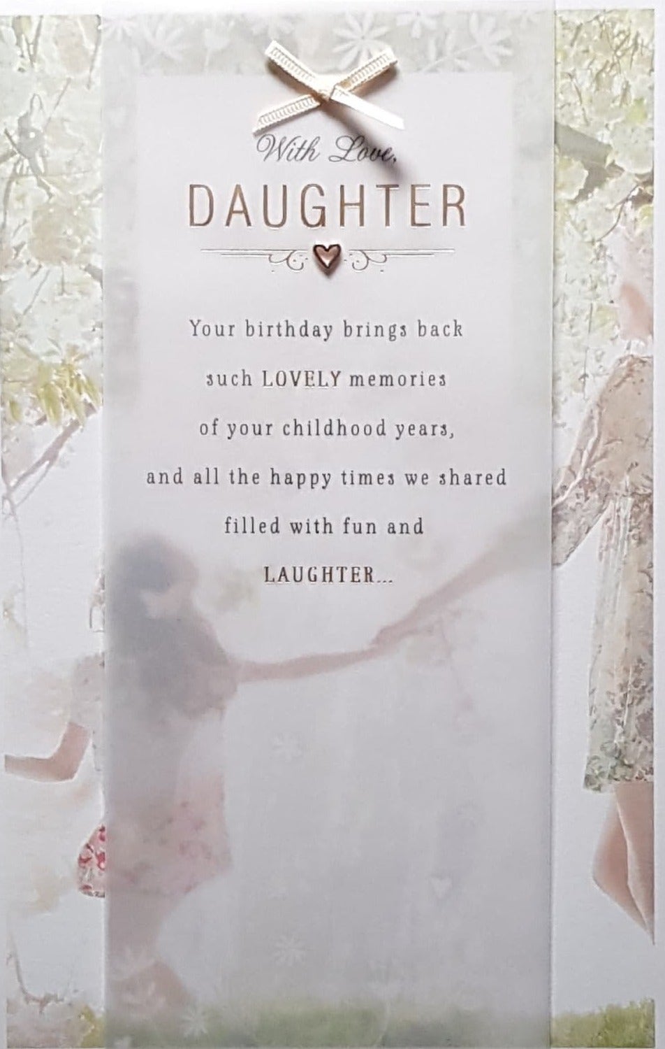 Birthday Card - Daughter / a Small Gold Heart, A Verse & Nostalgic Image Background