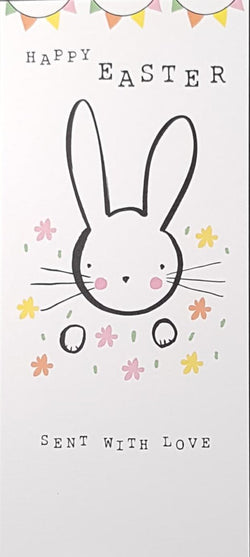 Easter Card - A White Bunny & Small Flowers (Money Wallet)