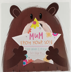 From Your Son Mothers Day Card - Cute Bear Holding Up Star
