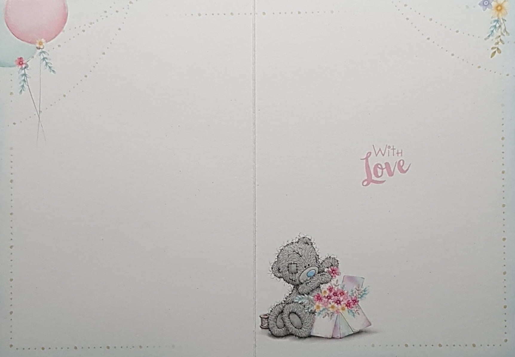 Age 60 Birthday Card - Teddy Holding A Giant Bouquet Tied With A Gold Bow