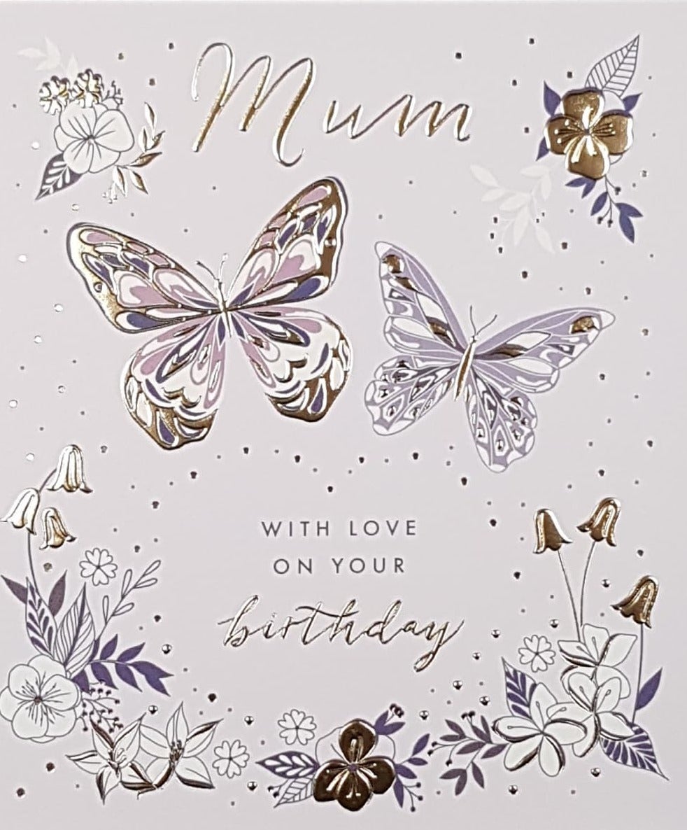 Birthday Card - Mum / Two Big & Purple Butterflies