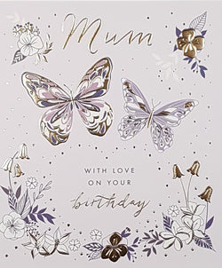 Birthday Card - Mum / Two Big & Purple Butterflies