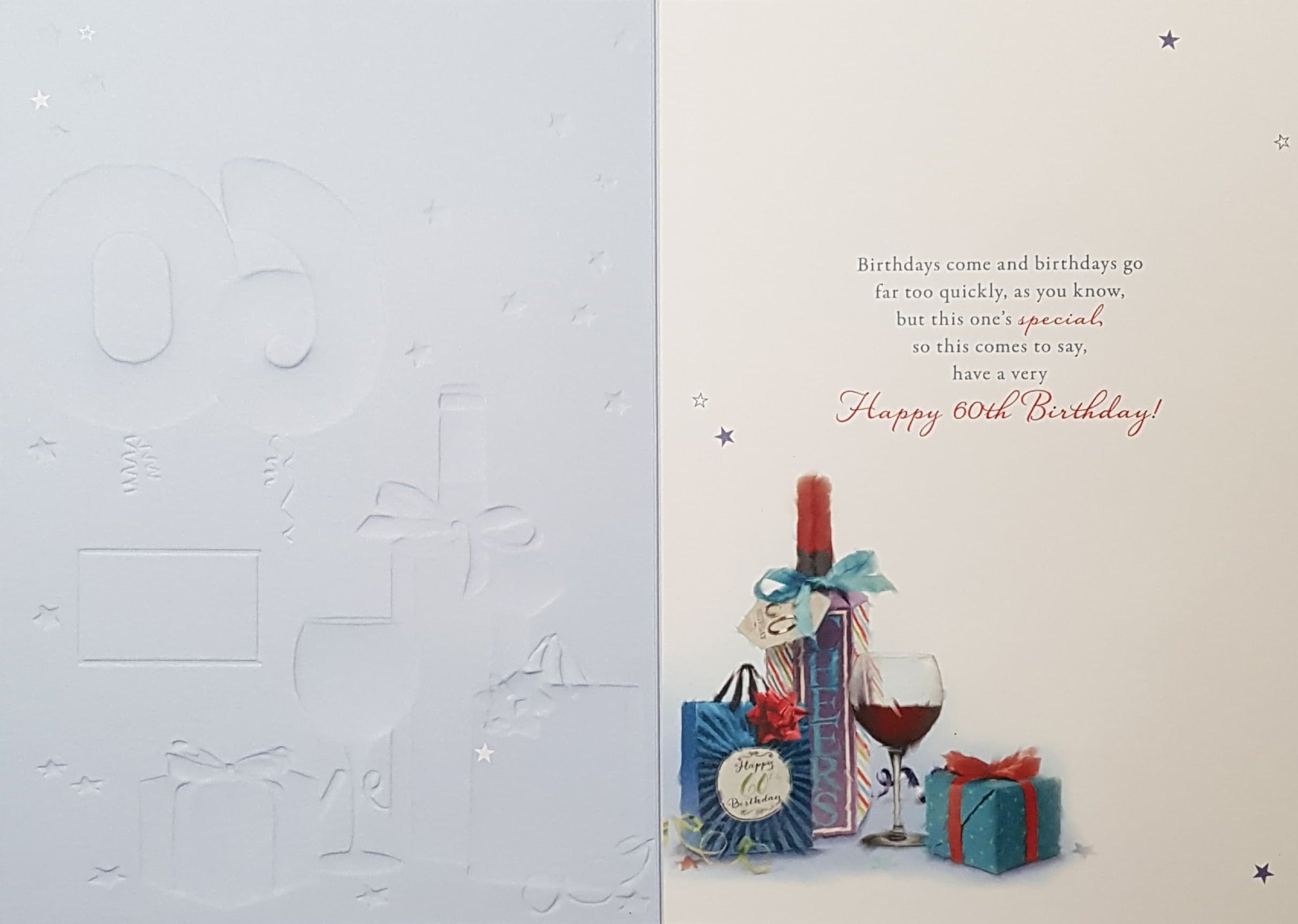 Personalised Card - Age 60 Birthday / A Blue Balloon & A Glass Of Wine