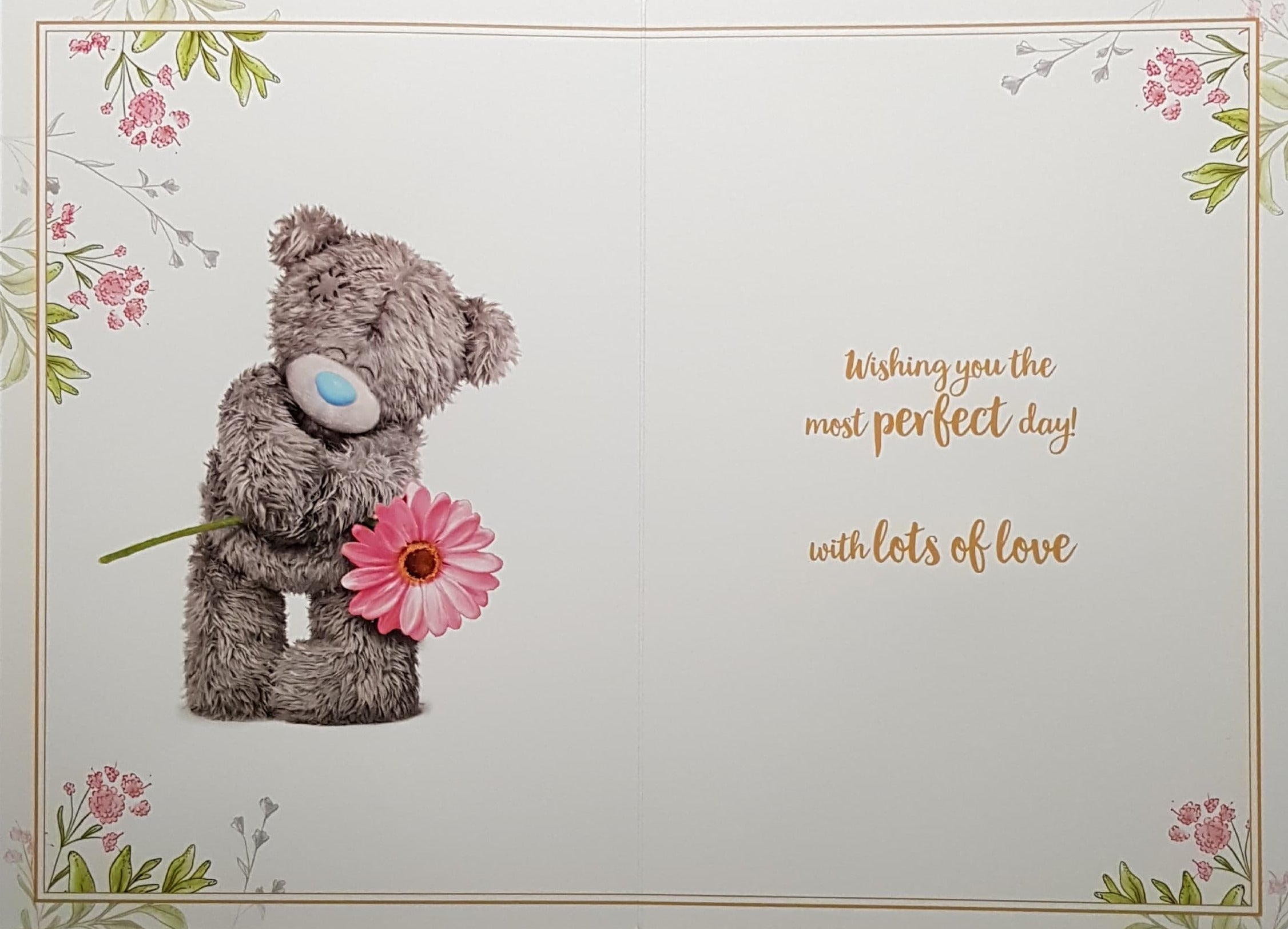 Birthday Card - Granddaughter / Cute Teddy Holding A Large Pink Flower (3D Card)