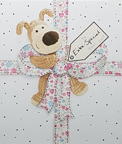 Birthday Card - A Cute Dog & A Floral Ribbon