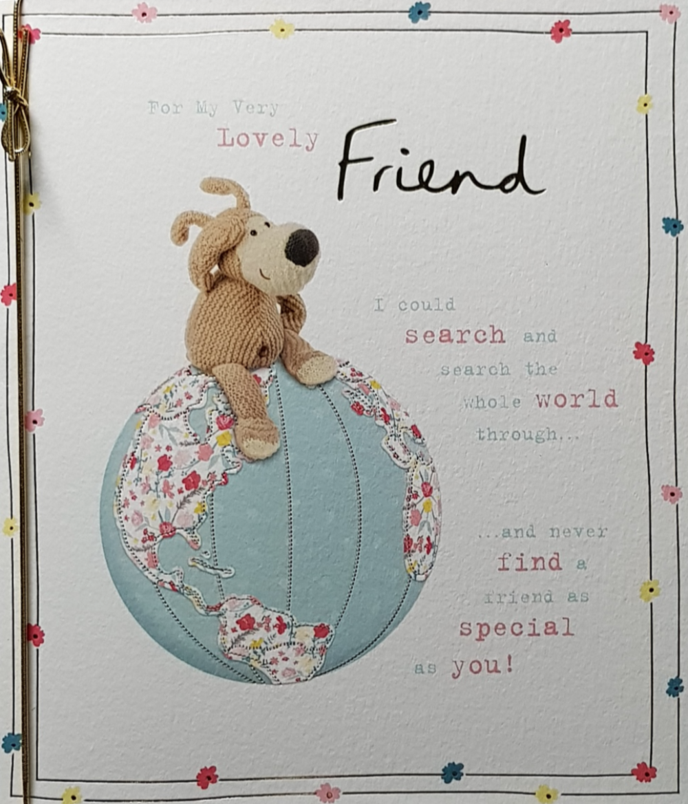 Birthday Card - Friend / A Cute Teddy Sitting On A Blue Globe