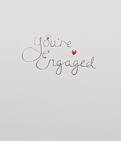 Engagement Card - 'You're Engaged' Silver Font & Red Hearts