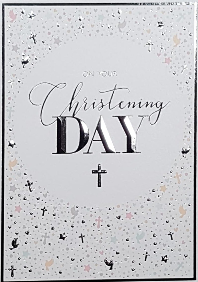 Christening Card - On Your Christening Day / A Silver Font & A Cross