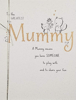 Mummy Mothers Day Card - Someone To Play' & Kit With Flowers & Tied With Gold