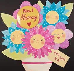 Mummy Mothers Day Card - No. 1 Mummy & Smiling Blossoms (With Badge)