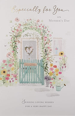 For You Mothers Day Card - Floral Gate & Welcome Sign On The Wicket