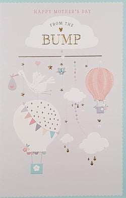 From Bump Mothers Day Card - Clouds & Hot Air Balloons & Stork