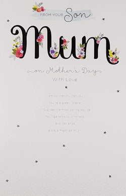 Mum From Son Mothers Day Card - Floral Font With Poem