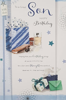 Birthday Card - Son / A Blue Gift Bag & The Stars