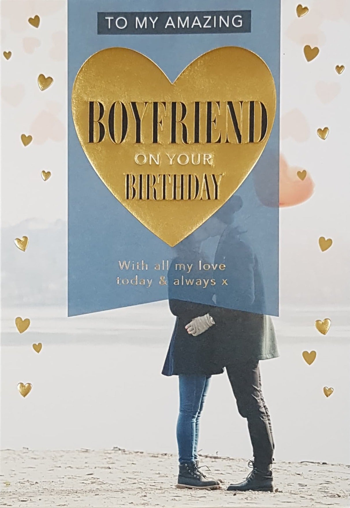 Birthday Card - Boyfriend / A Big Gold Heart & A Lovely Couple