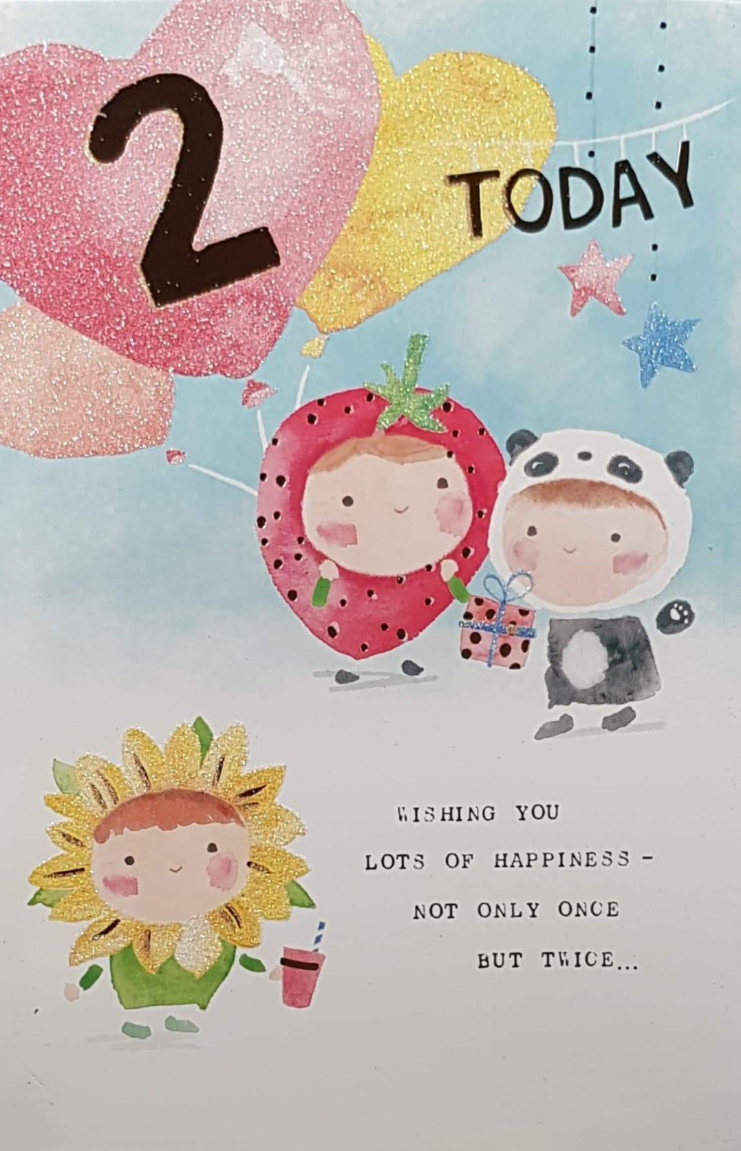 Age 2 Birthday Card - Three Happy Kids Wearing Costumes Having A Party